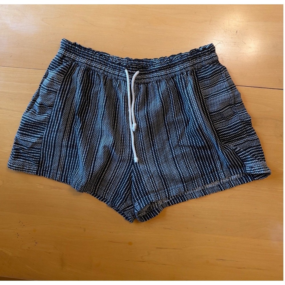 100% Cotton Black White Geometric Striped Drawstring Shorts